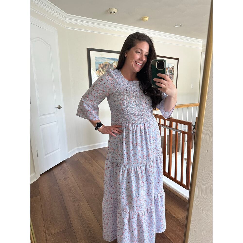 MELLODAY Smocked Tiered Floral Dress L